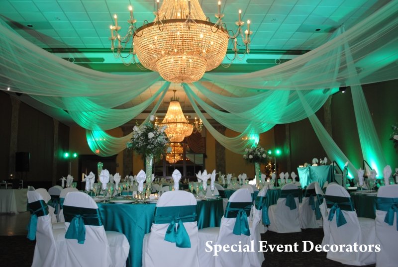 Teal Package Style Center Point Drape